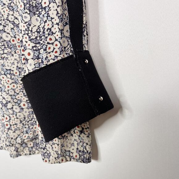 Derek Lam 10 Crosby Womens 4 Blue Ivory Floral Silk Windowpane Blouse Keyhole - Picture 9 of 12